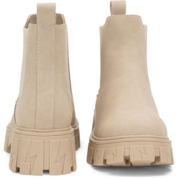 🆕Women Chelsea Lug Sole-9620-beige Synthetic leather Ankle Elastic Band Boot - Picture 12 of 13